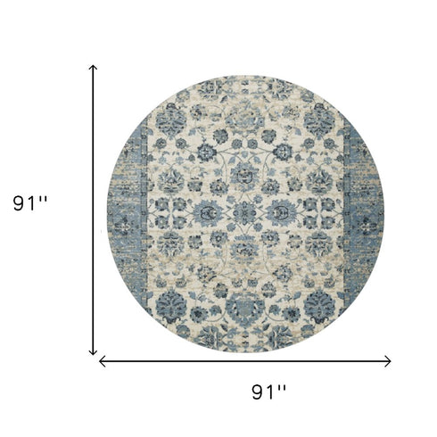 8' X 11' Ivory And Sky Blue Oriental Area Rug