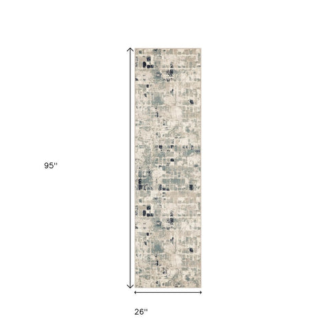 8' X 11' Blue and Beige Abstract Area Rug