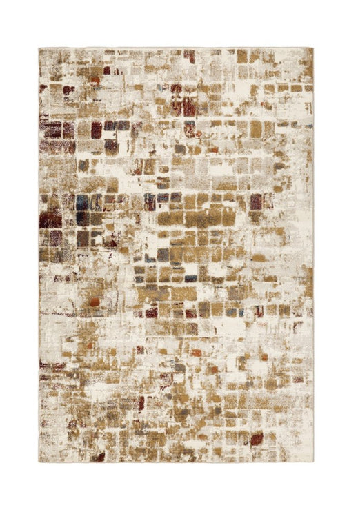 8' Natural And Brown Abstract Distressed Round Rug