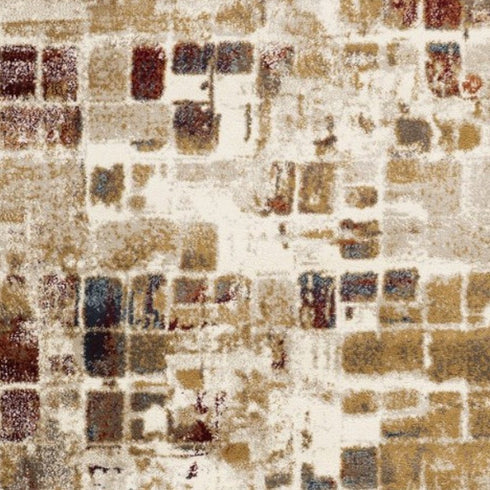 8' Natural And Brown Abstract Distressed Round Rug