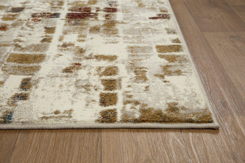 8' Natural And Brown Abstract Distressed Round Rug
