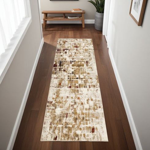 8' Natural And Brown Abstract Distressed Round Rug