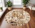 8' Natural And Brown Abstract Distressed Round Rug