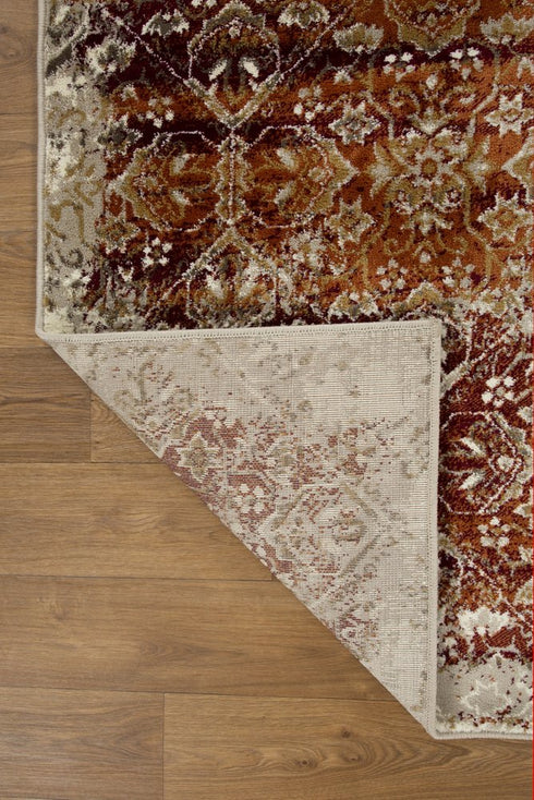 8' Rust And Ivory Oriental Runner Rug