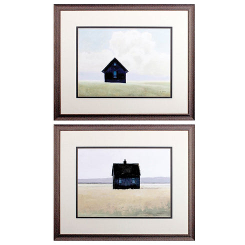 Set Of Two Lonely Landscape Wood Brown Framed Wall Art