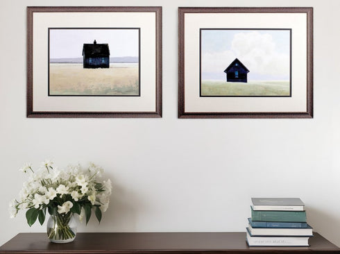 Set Of Two Lonely Landscape Wood Brown Framed Wall Art