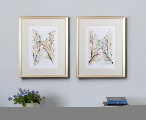 Set of Two Brown Streets of Venice Framed Art