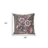 18" Taupe and Purple Cotton Throw Pillow With Embroidery