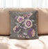 18" Taupe and Purple Cotton Throw Pillow With Embroidery