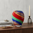 9" Red Blue and Green Striped Round Glass Table Vase