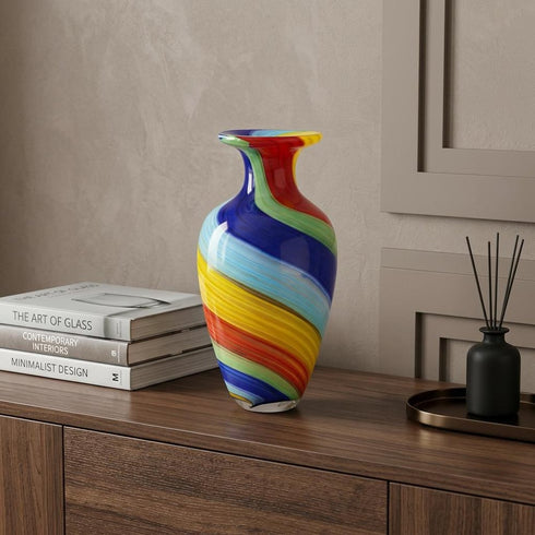 10" Rainbow Murano Glass Abstract Round Table Vase