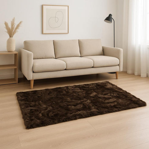 5' X 8' Chocolate Faux Fur Non Skid Area Rug