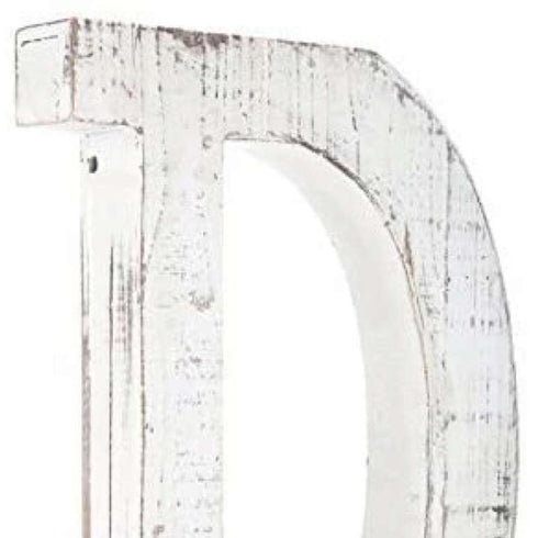 16" Distressed White Wash Wooden Initial Letter D Sculpture
