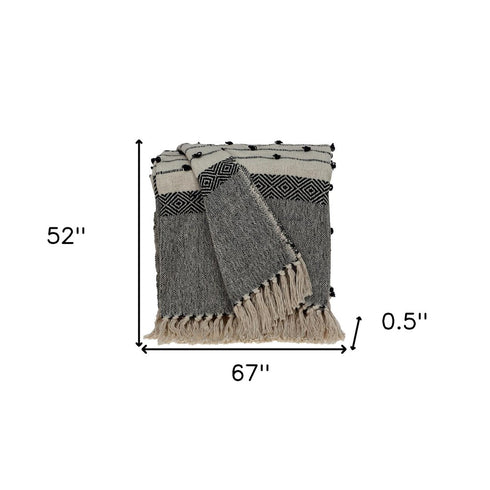 52" X 67" Beige and Black Woven Wool Throw Blanket