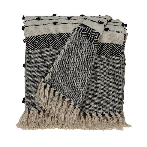 52" X 67" Beige and Black Woven Wool Throw Blanket