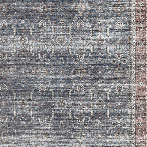5' X 8' Blue Oriental Distressed Stain Resistant Area Rug
