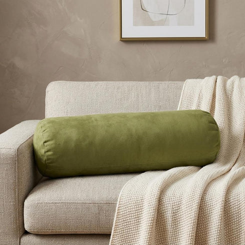8" X 20" Moss Green Bolster Microsuede Throw Pillow