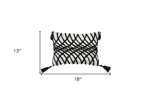 13" X 18" Black and White Throw Pillow with Tassels