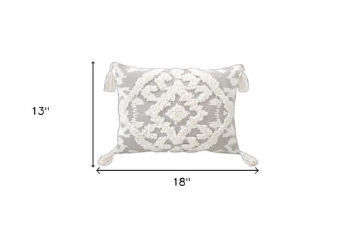 13" X 18" Gray and White Throw Pillow with Tassels