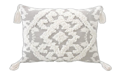 13" X 18" Gray and White Throw Pillow with Tassels