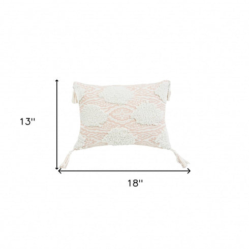 13" X 18" Peach and White Throw Pillow with Tassels