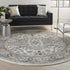 8' Ivory And Grey Round Oriental Power Loom Non Skid Area Rug