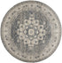 8' Grey And Ivory Round Oriental Power Loom Non Skid Area Rug
