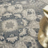 8' Grey And Ivory Round Oriental Power Loom Non Skid Area Rug