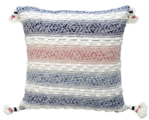 22" X 22" Blue And Peach Southwestern Stripe Handmade Throw Pillow With Tassels