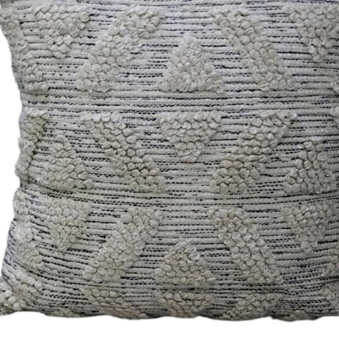22" X 22" Off White Geometric Zippered Handmade Cotton Blend Throw Pillow With Tassels