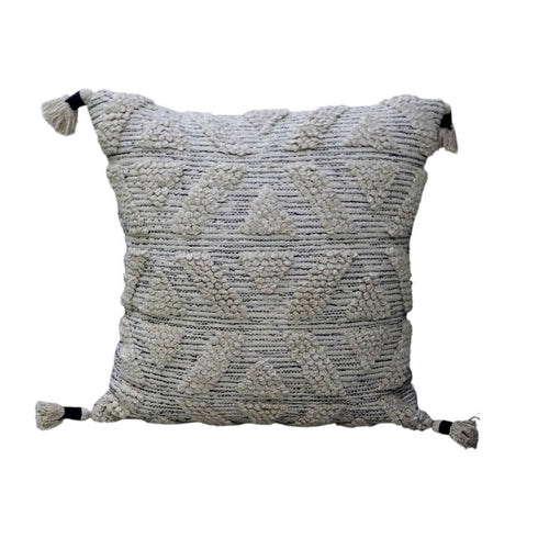 22" X 22" Off White Geometric Zippered Handmade Cotton Blend Throw Pillow With Tassels