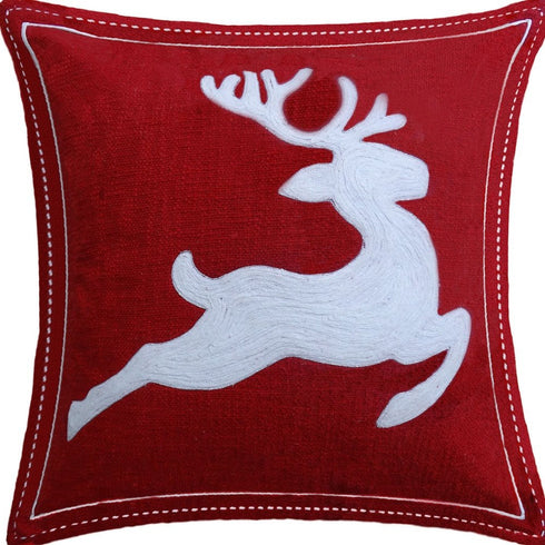 20" X 20" Red Deer Zippered Cotton Blend Christmas Reindeer Throw Pillow