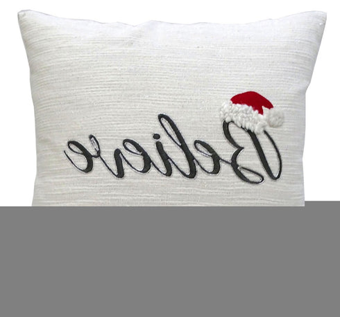 20" X 20" White Cotton Blend Believe Christmas Throw Pillow