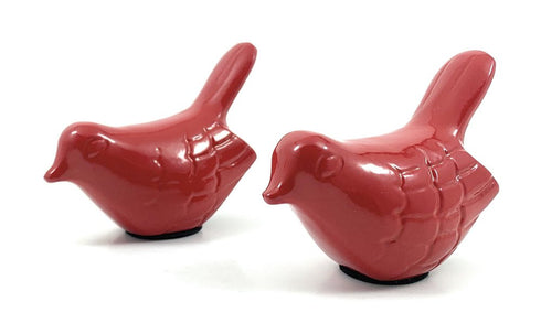 Set of Two Red Metal Bird Tabletop Sculpture
