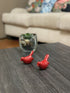 Set of Two Red Metal Bird Tabletop Sculpture
