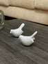 Set of Two White Metal Bird Tabletop Sculpture