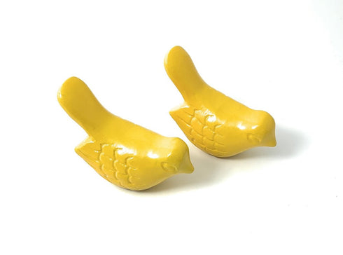 Set of Two 2" Yellow Metal Bird Bird Figurine Tabletop Sculpture