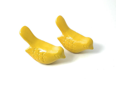 Set of Two 2" Yellow Metal Bird Bird Figurine Tabletop Sculpture