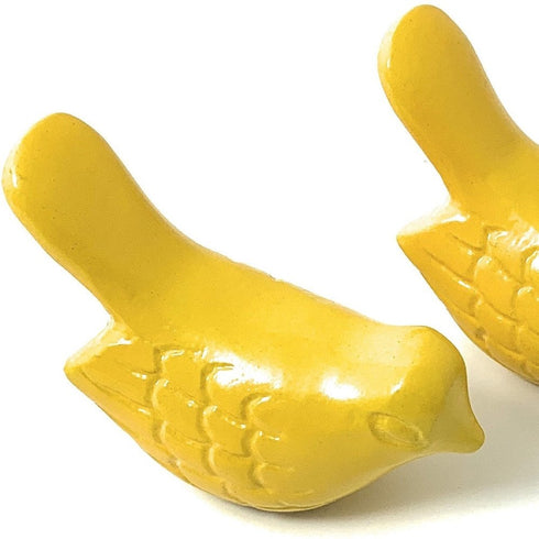 Set of Two 2" Yellow Metal Bird Bird Figurine Tabletop Sculpture