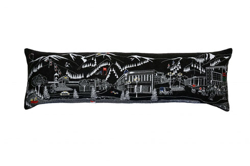 14" X 45" Dark Gray And White Aspen Nighttime Skyline Lumbar Decorative Pillow
