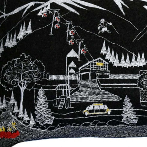 14" X 45" Dark Gray And White Aspen Nighttime Skyline Lumbar Decorative Pillow