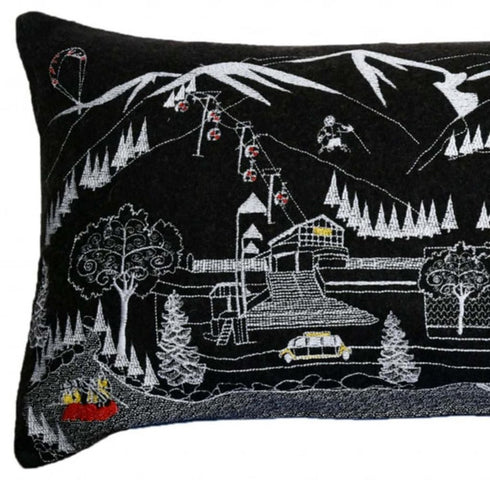 14" X 45" Dark Gray And White Aspen Nighttime Skyline Lumbar Decorative Pillow