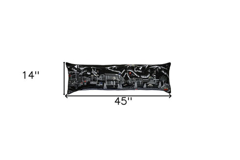 14" X 45" Dark Gray And White Aspen Nighttime Skyline Lumbar Decorative Pillow