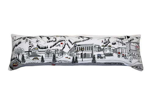 14" X 45" Dark Gray And White Aspen Nighttime Skyline Lumbar Decorative Pillow