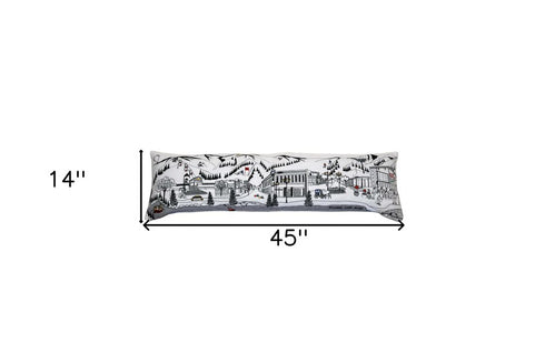 14" X 45" Dark Gray And White Aspen Nighttime Skyline Lumbar Decorative Pillow