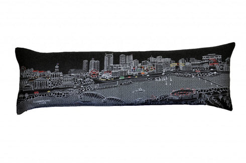 14" X 46" Dark Gray And White Nashville Nighttime Skyline Lumbar Decorative Pillow