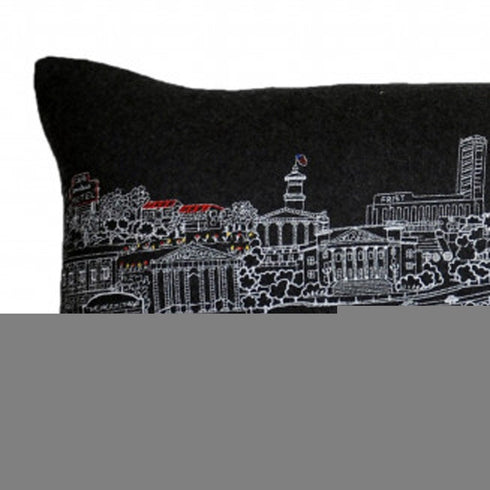 14" X 46" Dark Gray And White Nashville Nighttime Skyline Lumbar Decorative Pillow