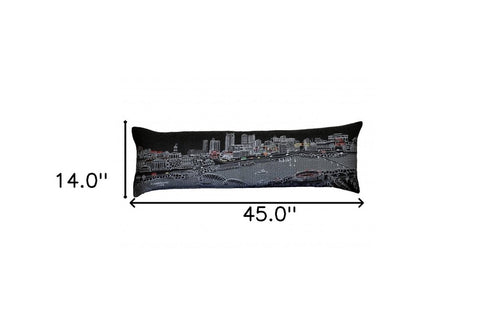 14" X 46" Dark Gray And White Nashville Nighttime Skyline Lumbar Decorative Pillow