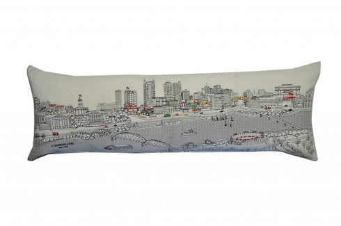 14" X 46" Dark Gray And White Nashville Nighttime Skyline Lumbar Decorative Pillow