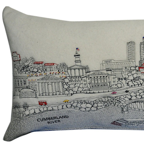 14" X 46" Dark Gray And White Nashville Nighttime Skyline Lumbar Decorative Pillow